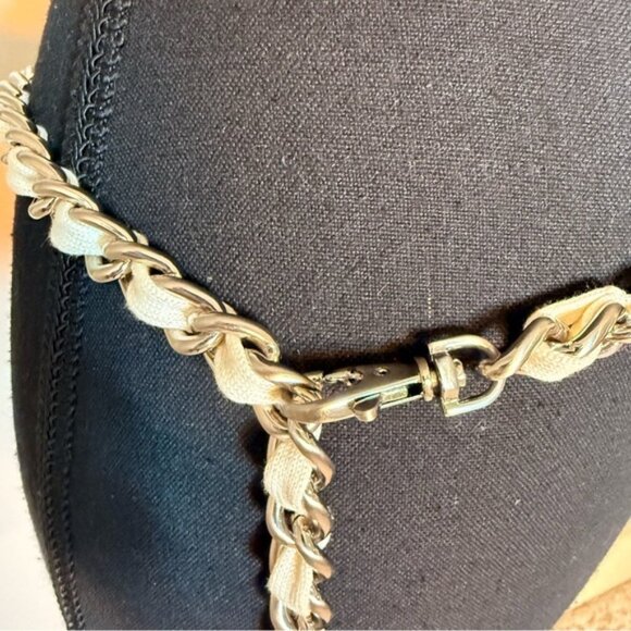 Silver Chain Belt with White Fabric Lacing Braided Weaved Y2K 90s - Picture 3 of 7